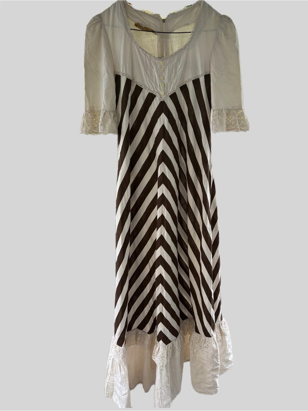 Vintage 70s Shelana of London Prairie Maxi Dress – Brown & Cream Chevron Stripe